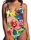 cheap One-piece swimsuits-Women&#039;s Swimwear One Piece Monokini Swimsuit Tummy Control Print Floral Color Block Yellow Bodysuit Strap Bathing Suits New Fashion Sexy / Tropical / Padless