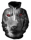 voordelige Trui-hoodies voor heren-Voor heren Trui met capuchon Zwart en Wit Zwart / Wit Zwart Rood Capuchon Tekenfilm Wolf 3D 3D-afdrukken Grote maten Basic Casual Zomer Lente Kleding Hoodies Sweatshirts Lange mouw
