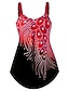 お買い得  タンキニ-女性用 プラスサイズ スイムウェア 2ピース スイムドレス 水着 プリント ビッグバスト用 リーフ柄 旅行度假风 スポーティー 水着