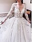 cheap Luxury Wedding Dresses-A-Line Wedding Dresses V Neck Floor Length Lace Tulle Long Sleeve Country Romantic Luxurious Sparkle &amp; Shine with Crystals Appliques 2022