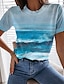 billige T-shirts til kvinde-Dame T-shirt Grafisk 3D Trykt mønster Ferie Weekend Basale Kortærmet Rund hals Blå