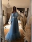 זול שמלות נשף-גזרת A מינימליסטי אלגנטית ארוסים נשף רקודים שמלה סירה מתחת לכתפיים שרוול ארוך עד הריצפה טול עם קפלים אפליקציות 2022