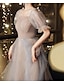 저렴한 프롬 드레스-A-라인 댄스 파티 드레스 컬러 블럭 드레스 웨딩파티 바닥 길이 반 소매 국자 목 튤 와 주름 주름장식 2022