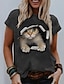 cheap Women&#039;s T-shirts-Women&#039;s T shirt Tee Designer 3D Print Cat Graphic 3D Design Short Sleeve Round Neck Daily Print Clothing Clothes Designer Basic Blue Yellow Dark Gray
