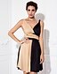 cheap Special Occasion Dresses-Sheath / Column Fit &amp; Flare Color Block Holiday Homecoming Cocktail Party Dress V Neck Sleeveless Knee Length Knit with Sash / Ribbon Pleats 2022 / Prom