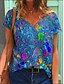 cheap Tees &amp; T Shirts-Women&#039;s T shirt Floral Graphic V Neck Print Basic Tops Blue Green Royal Blue / 3D Print
