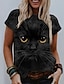 levne Dámská trička-Dámské Tričko Černá Bílá Světle šedá Grafika Kočka Tisk Krátký rukáv Ležérní Denní Roztomilý Vinobraní Kulatý Standardní 3D kočka S