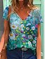 cheap Tees &amp; T Shirts-Women&#039;s T shirt Floral Graphic V Neck Print Basic Tops Blue Green Royal Blue / 3D Print