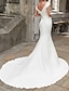 cheap Wedding Dresses-Engagement Formal Wedding Dresses Mermaid / Trumpet Off Shoulder Cap Sleeve Chapel Train Satin Bridal Gowns With Ruched Draping 2023