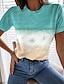 billige T-shirts til kvinde-Dame T-shirt Grafisk 3D Trykt mønster Ferie Weekend Basale Kortærmet Rund hals Blå