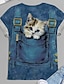 cheap Plus Size T Shirts-Women&#039;s Plus Size Curve Tops T shirt Tee Cat Graphic Patterned Print Short Sleeve Crewneck Basic Preppy Daily Cotton Spandex Jersey Spring Summer Blue