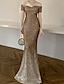 cheap Evening Dresses-Mermaid / Trumpet Color Block Sparkle Wedding Guest Formal Evening Birthday Dress Off Shoulder Short Sleeve Floor Length Sequined with Sequin 2022