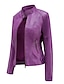cheap Jackets-Women&#039;s Faux Leather Jacket with Pockets Full Zip Slim Fit Short Coat Black Purple Camel Khaki Red Street Classic Style Zipper Fall Stand Collar Regular Fit S M L XL XXL 3XL / Daily