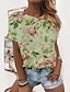billige T-skjorter til kvinner-Dame T skjorte Blomstret Grafisk Trykt mønster Daglig Helg Grunnleggende Kortermet Rund hals Hvit