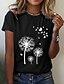 cheap Tees &amp; T Shirts-Women&#039;s T shirt Tee Black White Print Butterfly Dandelion Daily Weekend Short Sleeve Round Neck Basic Regular S