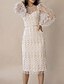 cheap Romantic Lace Dresses-Women&#039;s Party Dress Lace Dress Sheath Dress Knee Length Dress White Long Sleeve Pure Color Lace Winter Fall Spring Crew Neck Elegant Winter Dress Birthday Wedding Guest 2023 S M L XL