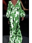 رخيصةأون Maxi-Kleider-Women&#039;s Sheath Dress Maxi long Dress Green Long Sleeve Print Print Spring Summer V Neck Casual Puff Sleeve 2021 S M L XL