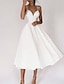billiga Brudklänningar-Mottagning Liten vit klänning Bröllopsklänningar A-linje Hjärtformad urringning Camisole Smala axelband Telång Chiffong Brudklänningar Med Plisserat 2024