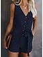 cheap Women&#039;s T-shirts-Women&#039;s V Neck Jumpsuits Casual Sleeveless Romper Button Up Front Tie Knot Solid Short Jumpsuit Rompers