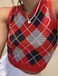 cheap Sweater Vest-sweater vest for women argyle plaid crop sweaters sleeveless preppy style knitted tank tops blue small