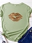 halpa Naisten T-paidat-Naisten T-paita Apila Keltainen Viini Leopardi Painettu Lyhythihainen Päivittäin Viikonloppu Perus Pyöreä kaula-aukko Normaali 100% puuvilla S / Kesä