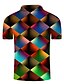 cheap Men&#039;s Polos-Men&#039;s Golf Shirt Tennis Shirt Optical Illusion Geometry 3D Print Collar Street Casual Short Sleeve Button-Down Tops Casual Fashion Cool Rainbow / Sports
