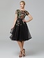 Χαμηλού Κόστους Κοκτέιλ Φορέματα-φόρεμα πάρτι σε γραμμή κομψό φλοράλ αρραβώνας επίσημο βραδινό φόρεμα ψευδαίσθηση λαιμόκοψη κοντό μανίκι μέχρι το γόνατο δαντέλα με πιέτες απλικέ 2024