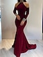 Χαμηλού Κόστους Βραδινά Φορέματα-Τρομπέτα / Γοργόνα Βραδινά φορέματα Κομψό Φόρεμα Αρραβώνας Επίσημο Βραδινό Ουρά Μακρυμάνικο Ζιβάγκο Σατέν με Πούλιες 2024