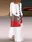 Χαμηλού Κόστους Maxi Φορέματα-Γυναικεία Φόρεμα ριχτό από τη μέση και κάτω Μακρύ φόρεμα Λευκό Γκρίζο Χακί Ρουμπίνι Μακρυμάνικο Συνδυασμός Χρωμάτων Γεωμετρικό Μπλοκ χρωμάτων Φθινόπωρο Χειμώνας Στρογγυλή Ψηλή Λαιμόκοψη / Φαρδιά