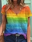 cheap Tees &amp; T Shirts-Women&#039;s Home Daily T shirt Tee LGBT Pride Short Sleeve Rainbow V Neck Basic Tops Rainbow S / 3D Print