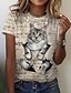 billiga T-shirts för damer-Women&#039;s T shirt Tee Cat Graphic Patterned 3D Daily Weekend 3D Cat T shirt Tee Short Sleeve Print Round Neck Basic Essential Vintage White Beige S / 3D Print