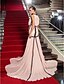 preiswerte Abendkleider-A-Linie Elegant Formeller Abend Gala Kleid Tiefer Ausschnitt Ärmellos Pinsel Schleppe Georgette mit Spitzeneinsatz 2021