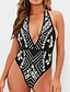 cheap One-piece swimsuits-Women&#039;s Swimwear One Piece Monokini Normal Swimsuit High Waist Open Back Print Cross Geometric Abstract Black Padded Strap Bathing Suits New Vintage Textured