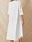 cheap Plain Dresses-Women&#039;s Casual Dress Cotton Linen Dress Shift Dress Midi Dress White 3/4 Length Sleeve Pure Color Pocket Summer Spring Crew Neck Chic &amp; Modern Vacation Loose Fit Retro S M L XL XXL 3XL