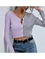 cheap Women&#039;s T-shirts-Women&#039;s Blouse Plain Daily Club Blouse Long Sleeve V Neck Basic Essential Sexy Slim 65%Polyester 35%Cottton Purple S / Spring &amp; Summer / Machine wash