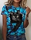 billige T-shirts til kvinde-Dame T-shirt Grafisk Kat 3D Trykt mønster Daglig Weekend Basale Kortærmet Rund hals Blå
