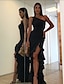 cheap Evening Dresses-Mermaid / Trumpet Elegant Prom Formal Evening Birthday Dress One Shoulder Sleeveless Asymmetrical Lace with Pleats Appliques Split Front 2022