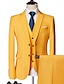 olcso Öltönyök-fekete fehér sárga férfi esküvői parti esti valentin-napi öltönyök 3 részes egyszínű színes blokk bevágás szabott egymellű kétgombos 2024