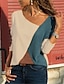 billige T-skjorter til kvinner-Dame Store størrelser T skjorte Fargeblokk V-hals Grunnleggende Topper Blå Rød Beige