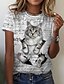 billiga T-shirts för damer-Women&#039;s T shirt Tee Cat Graphic Patterned 3D Daily Weekend 3D Cat T shirt Tee Short Sleeve Print Round Neck Basic Essential Vintage White Beige S / 3D Print