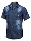 Недорогие мужские джинсовые рубашки-Муж. Рубашка Кнопка рубашка Повседневная рубашка Летняя рубашка Джинсовая рубашка Тёмно-синий Пыльно-синий Светло-синий С короткими рукавами Сплошной цвет Воротничок Отложной непечатаемый Повседневные