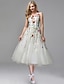 Χαμηλού Κόστους Φορέματα Χορού Αποφοίτησης-Γραμμή Α Φορέματα χορού Κομψό Φόρεμα Επισκέπτης γάμου Αρραβώνας Κάτω από το γόνατο Αμάνικο Με Κόσμημα Σιφόν με Εισαγωγή δαντέλας Διακοσμητικά Επιράμματα 2024