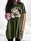 cheap Women&#039;s T-shirts-Women&#039;s T shirt Dress Tunic Shirts Tunic Black Wine Army Green Graphic Cat Pocket Print Short Sleeve Casual Daily Basic Round Neck 3D Cat