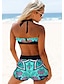 billige Bikinisæt-Dame Normal Badetøj Bikini 2 stk badedragt Grime Frontbind Sløjfe Høj talje Sløjfer Blomstret Farveblok Med stropper Mode Fest Badedragter