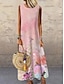 cheap Print Dresses-Women&#039;s Shift Dress Long Dress Maxi Dress Pink Sleeveless Floral Print Spring Summer Crew Neck S M L XL XXL 3XL
