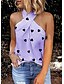 cheap Tank Tops &amp; Camis-Women&#039;s Blouse Tank Top Graphic Heart Print Halter Neck Basic Streetwear Tops Blue Purple Blushing Pink