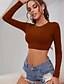 cheap Women&#039;s Clothing-LITB Basic Women&#039;s Long SleeveCrop Round Neck Top Stretchy Comfy Wear Basic