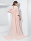 cheap Evening Dresses-A-Line Special Occasion Dresses Elegant Dress Formal Evening Sweep / Brush Train Half Sleeve Jewel Neck Chiffon with Beading Draping 2022 / Keyhole