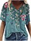 cheap Women&#039;s T-shirts-Women&#039;s Floral Theme T shirt Graphic Florals V Neck Basic Tops Floral blue Willow Green Blushing Pink