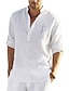 billige Bomuldslinnedskjorte-Herre linned skjorte Skjorte Sommer skjorte Strandtrøje Krave Forår sommer Langærmet Sort Hvid Grøn Vanlig Daglig Ferie Tøj